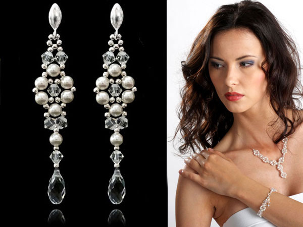 Swarovski Biżuteria ślubna Kryształy i Perły KR48 Materiał Srebro