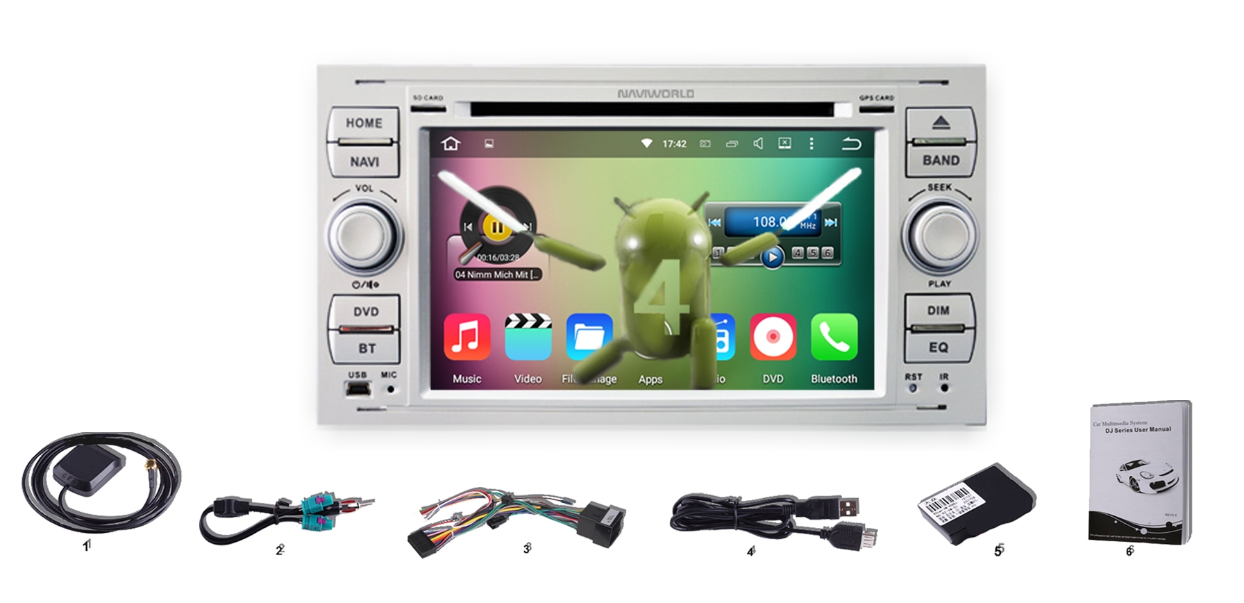 Ford SMax Radio Nawigacja GPS 7'' Android biały