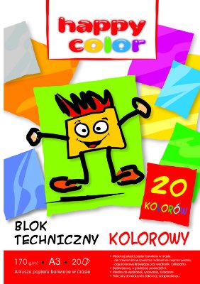 Blok techniczny A3 kolorowy 170g 20k Happy Color