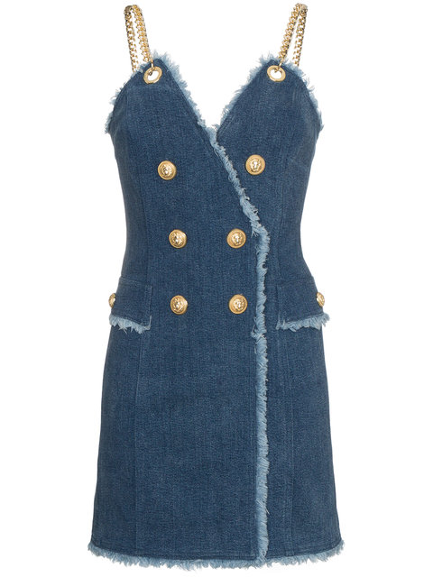 Sukienka Jeansowa Denim Łańcuszki Złote Guziki 24H