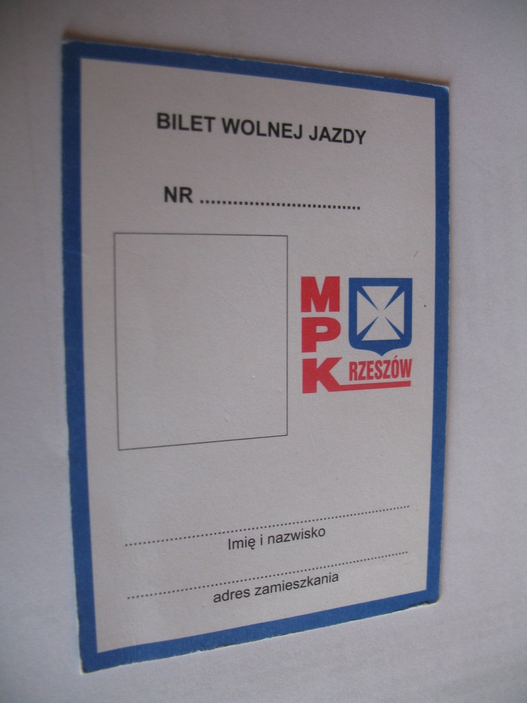 Bilet MPK Rzeszów bilet Wolnej jazdy