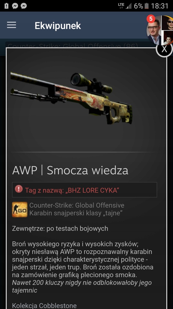 AWP DRAGON LORE FIELD TESTED 0.23 FLOAT