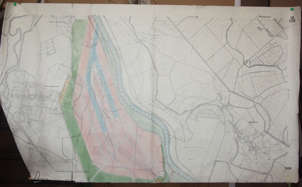 Mapa Wrocław-Pracze -Rędzin. Fragment Odry.1925 r
