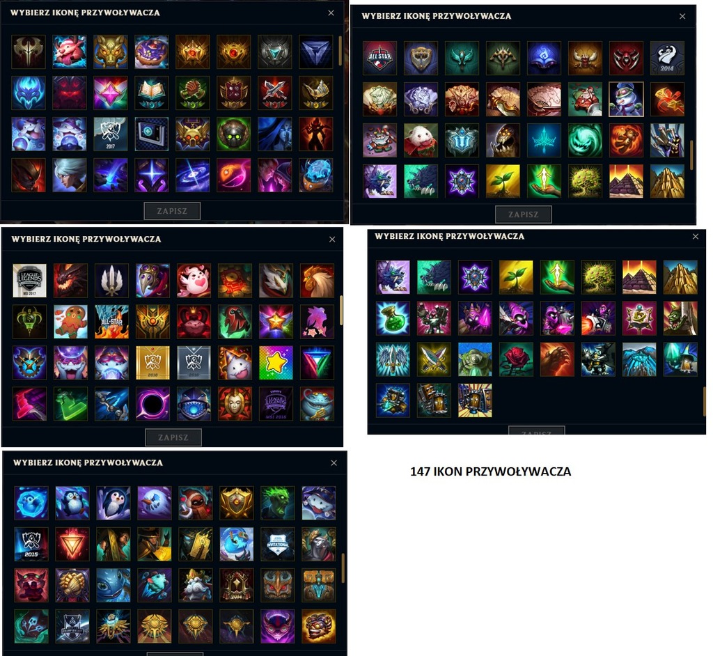Konto LEAGUE OF LEGENDS - 80 lvl 147 ikon 64 skin