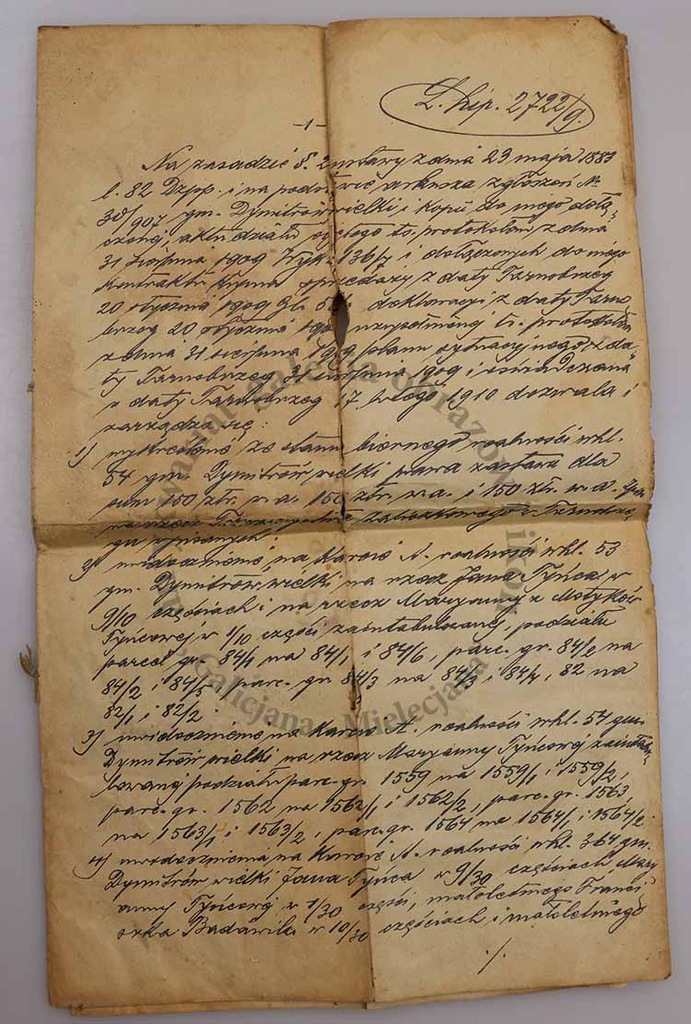 Kontrakt dokument ziemski Dymitrów Wielki 1910 r.
