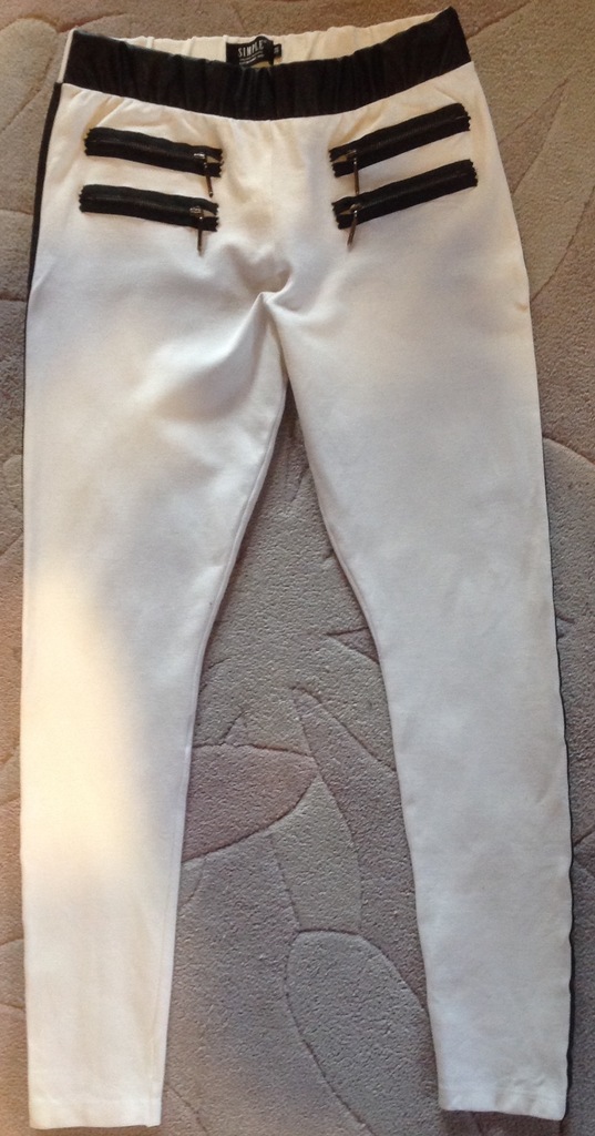 SIMPLE spodnie legginsy białe skórzane wstawki /M/