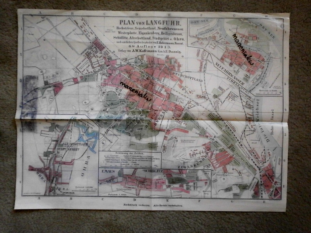 MAPA GDAŃSK WRZESZCZ Okolice przyległe 1913 RARE!