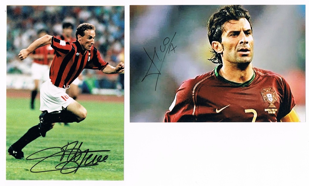 Złota piłka: J.P. Papin, L.Figo - autografy 