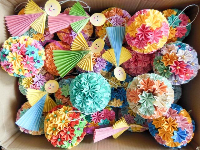 Bombki z papieru origami + aniołki