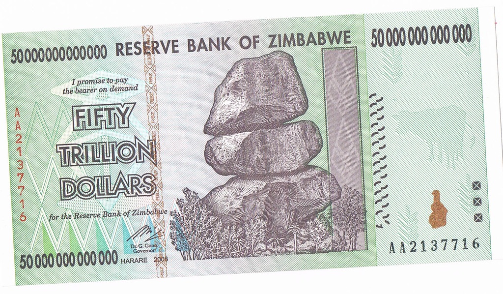 FIFTY TRILLION 50 000 000 000 000 Dollars ZIMBABWE