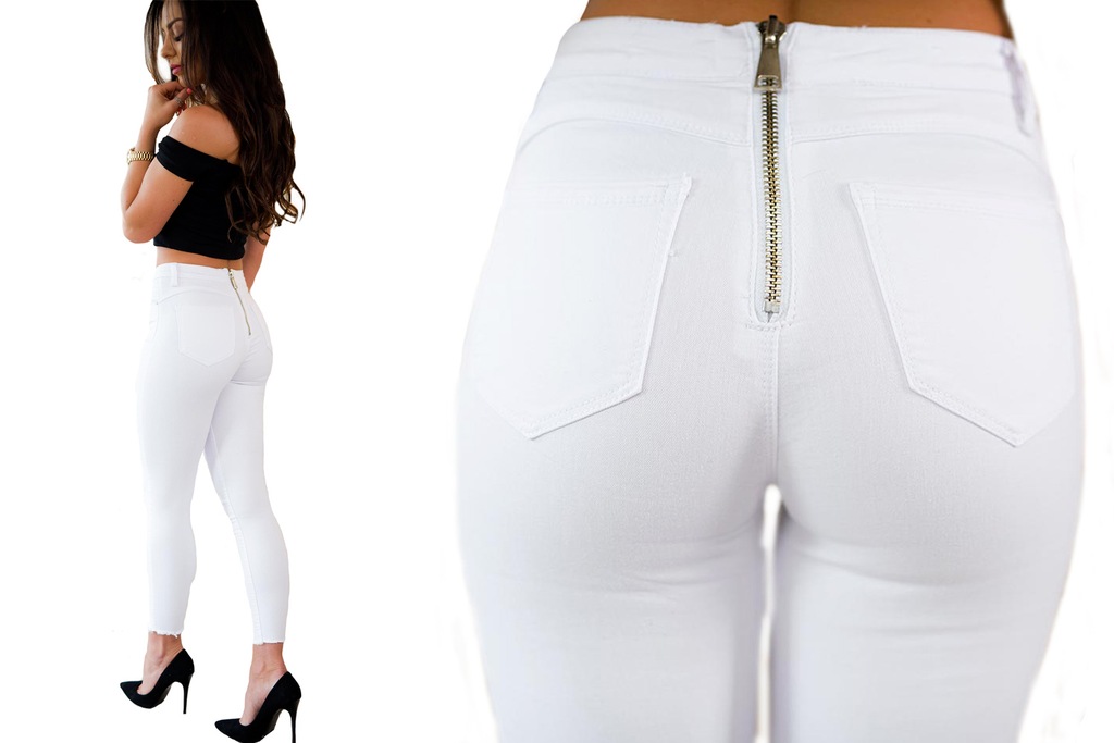 ELEGANCKIE DAMSKIE SKINNY BIAŁE RURKI PUSH UP M