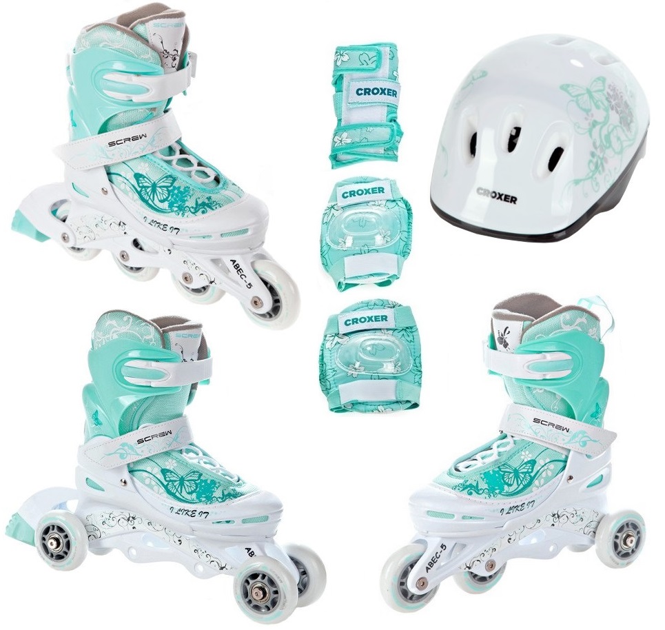 Rolki 3w1 Screw Satine Green 30-33+ochr+kask