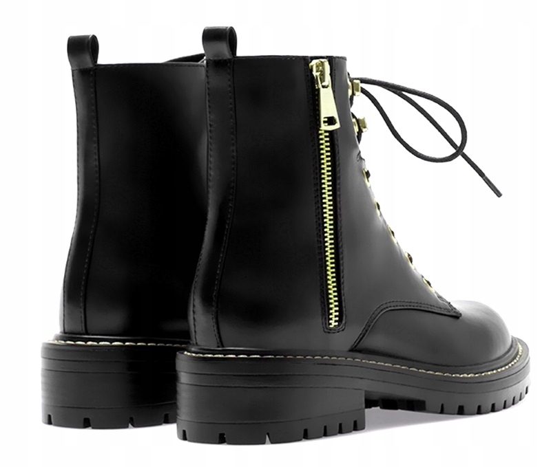 STRADIVARIUS BOTKI BIKER WORKERY WIĄZANE CZARNE 38 - 6899641633 ...