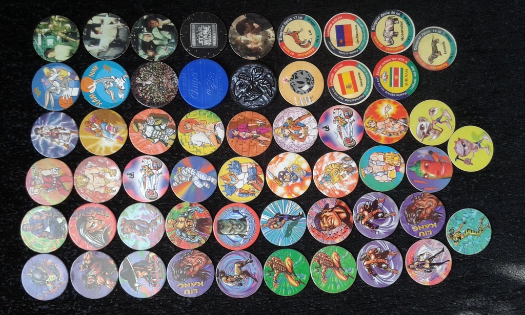 żetony tazo chupa,dunkin caps,star wars,space jam