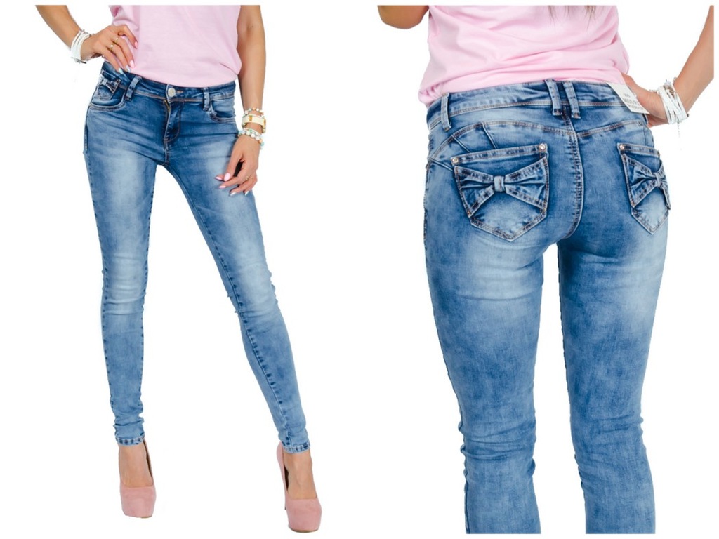 STYLOWE JEANSY PUSH-UP Z KOKARDKAMI MISSY!  M