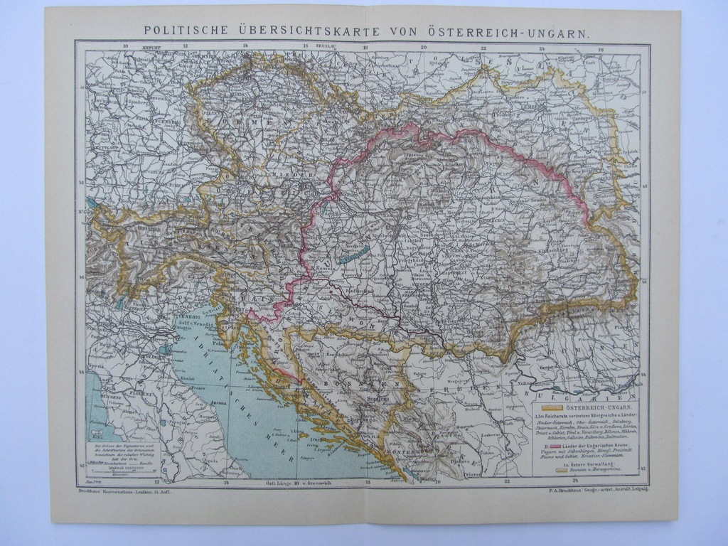 AUSTRO-WĘGRY mapa polityczna 1904 r.