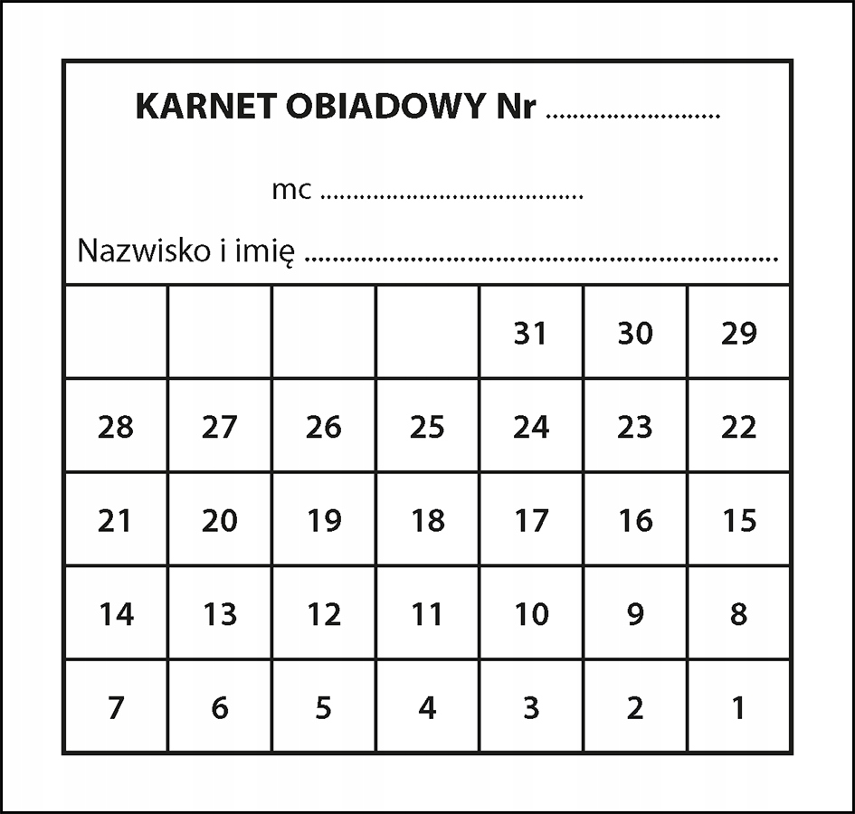 Bony (karnety) obiadowe - pakiet 100 szt.