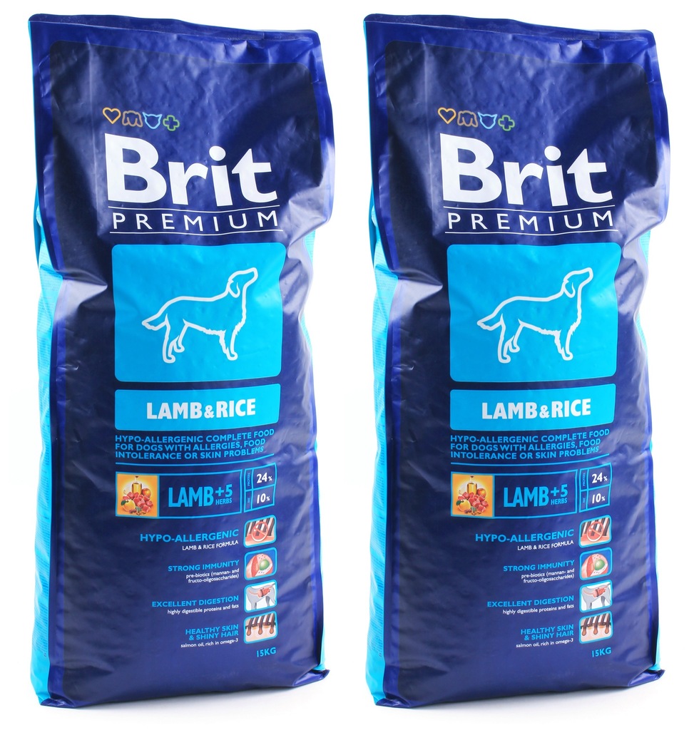 BRIT Premium karma psa LAMB RICE 2x15kg +Gratis!