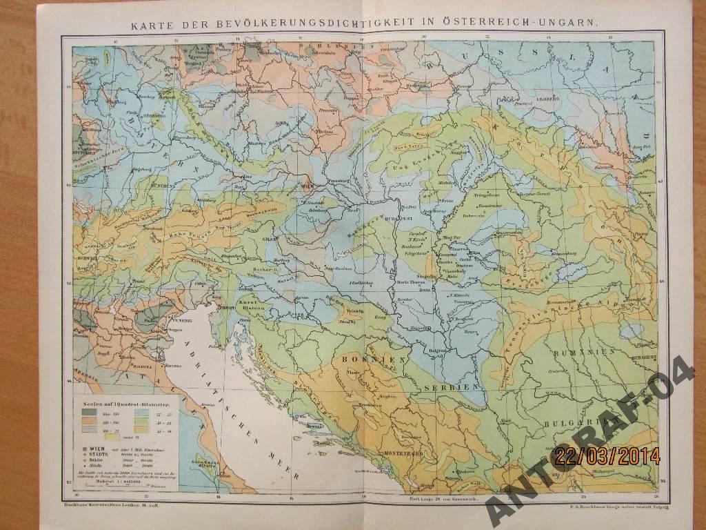 AUSTRO-WĘGRY GĘSTOŚĆ ZALUDNIENIA mapa 1898 r.