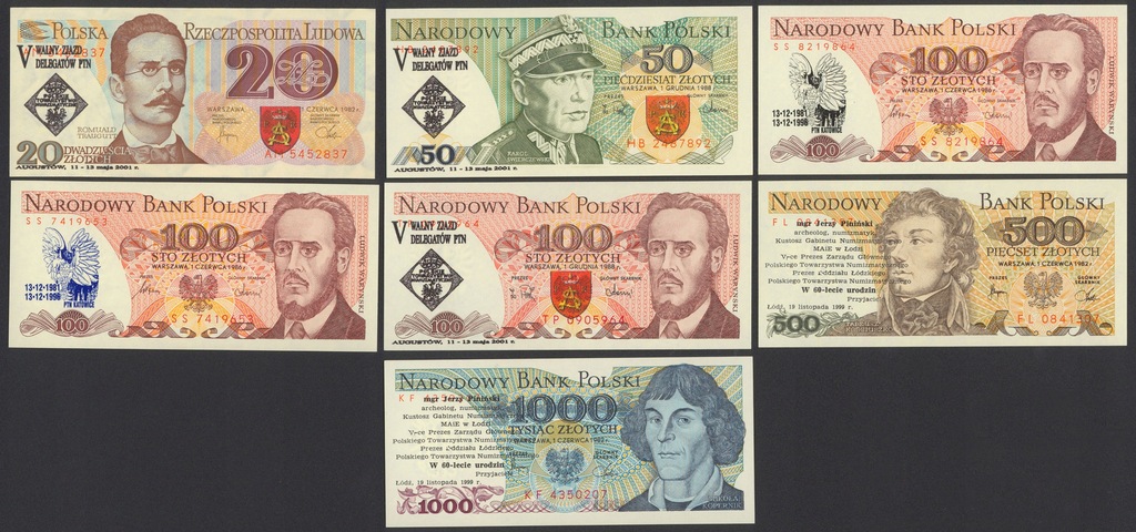 4429. Zestaw banknotów PRL z nadrukiem (7szt)