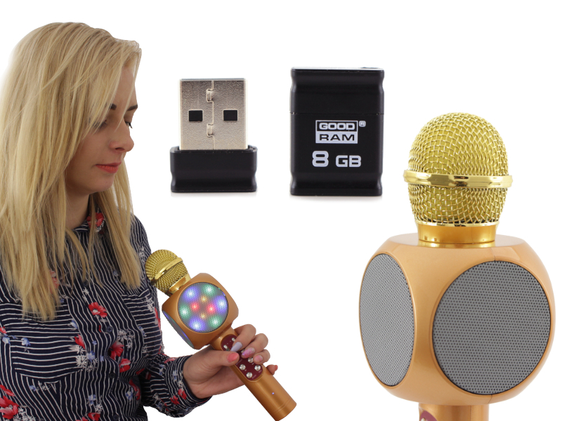 Świecący Mikrofon z głośnikiem BT+Pendrive 8GB