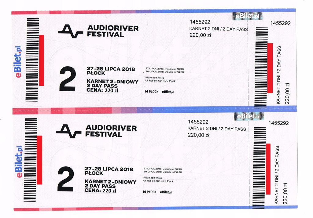 2 Bilety Audioriver 2018 dwudniowe karnety PAPIER