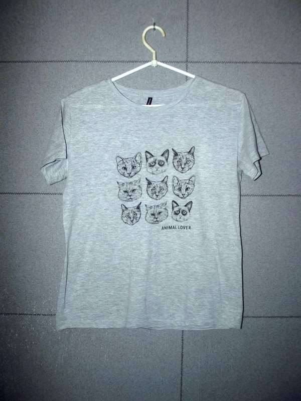 szary t-shirt z nadrukiem w koty