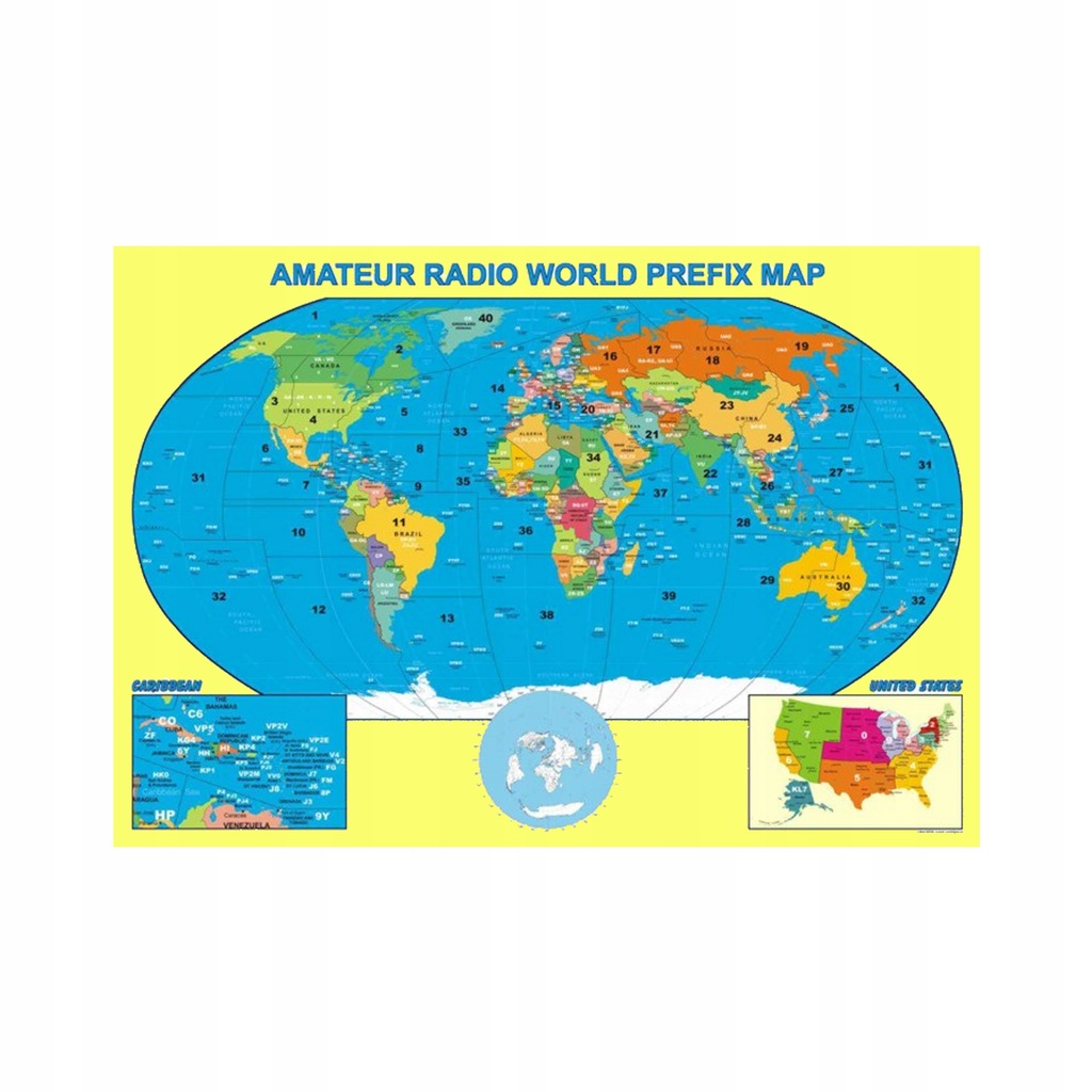 Mapa świata DXCC z prefixami 98x68cm - SP7UKL