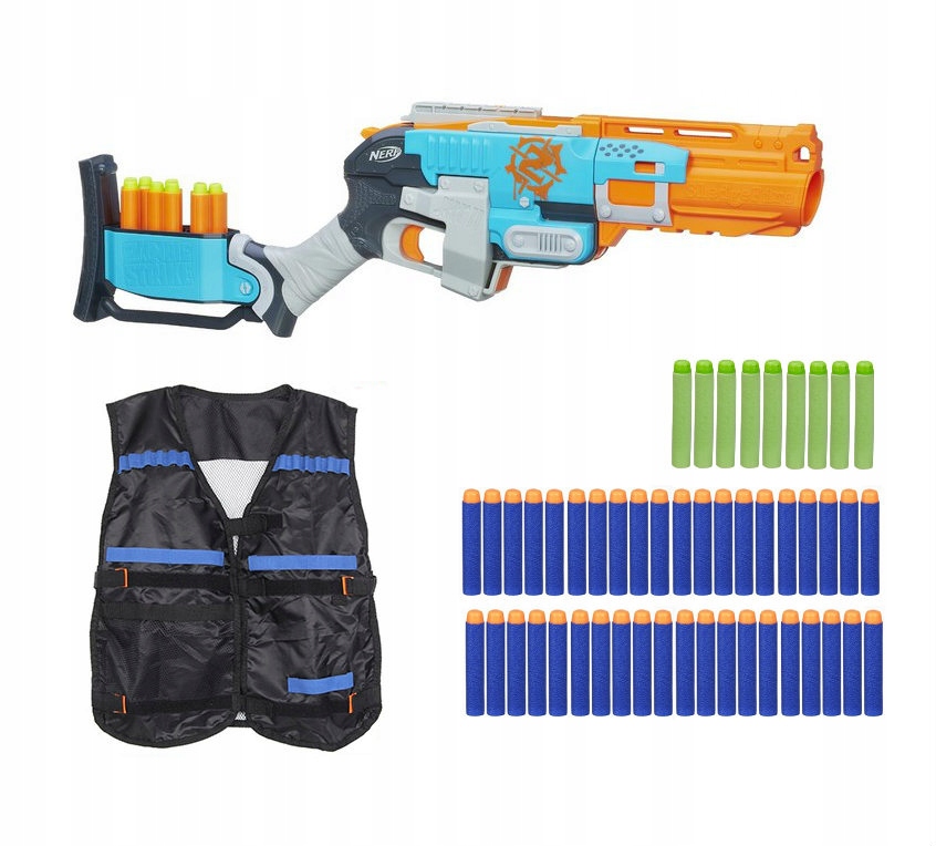 NERF ZOMBIE SLEDGEFIRE + KAMIZELKA i 40 STRZAŁEK