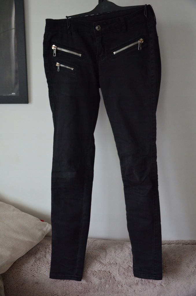 Spodnie jeansy Mango zamki czarne 32 / 34 XS / S