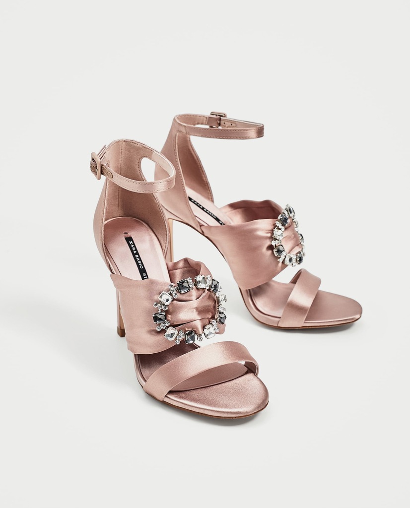 ZARA - satynowe pudrowe różowe sandały - 36