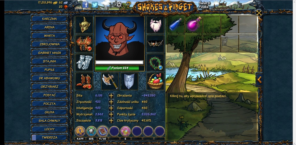 Shakes & Fidget sfgame +220 lvl +85% klaser