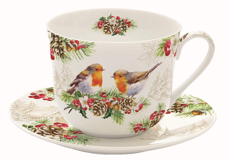 PORCELANOWA FILIŻANKA Ptaszki Rudziki DUŻA 400 ml