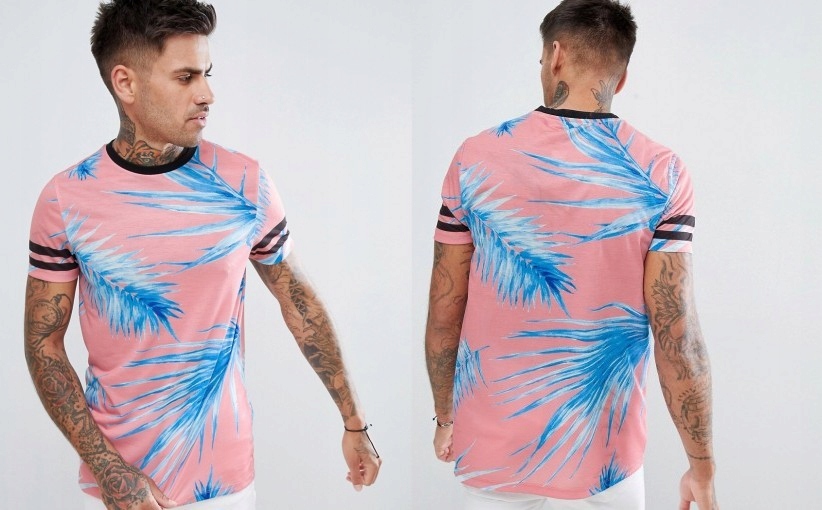 206695 C9 T-SHIRT MĘSKI LIŚCIE PALMY RÓŻOWY XL