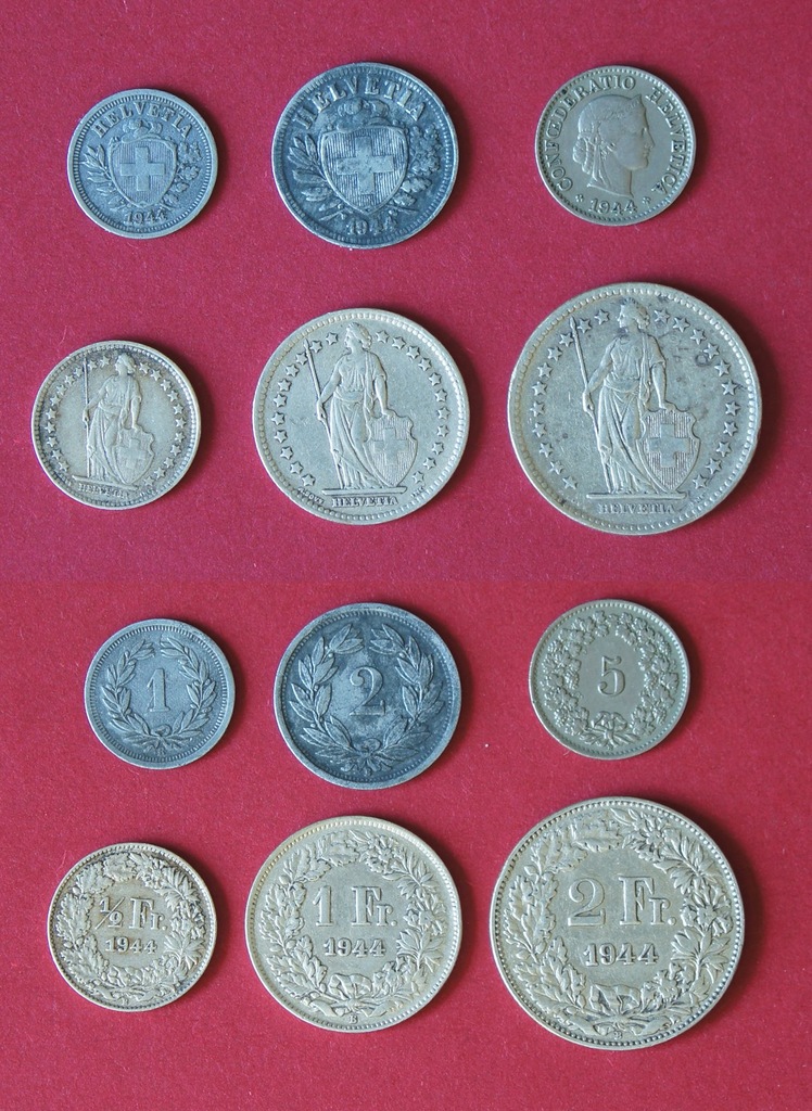 Szwajcaria. Zestaw monet 1944 rok.