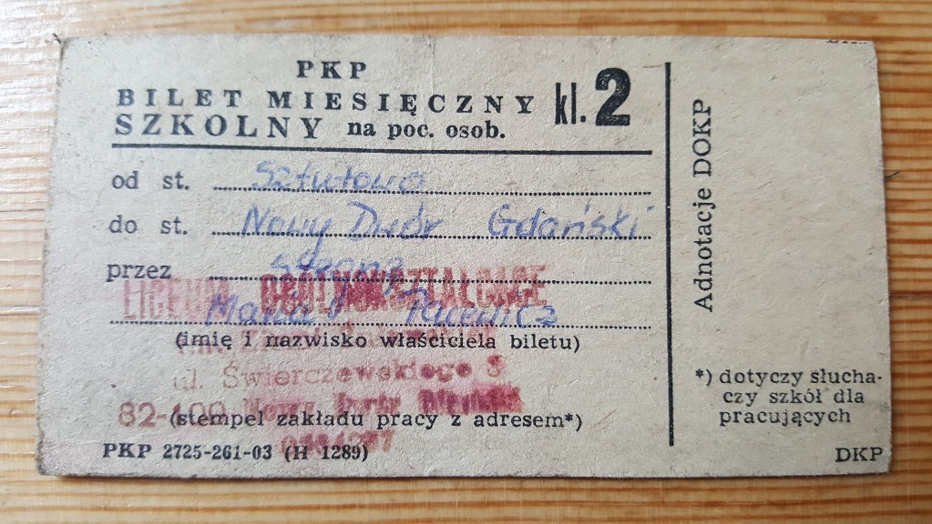 Bilet Wąskotorówka Sztutowo Nowy Dwór Gdański