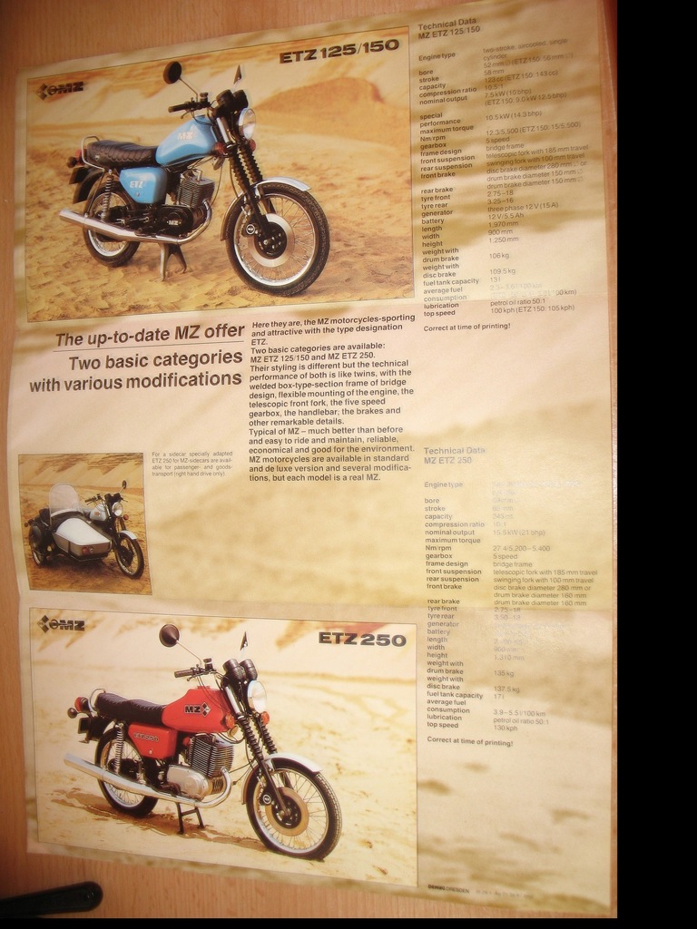 Stary motor MZ ETZ 125,150,250- prospekt