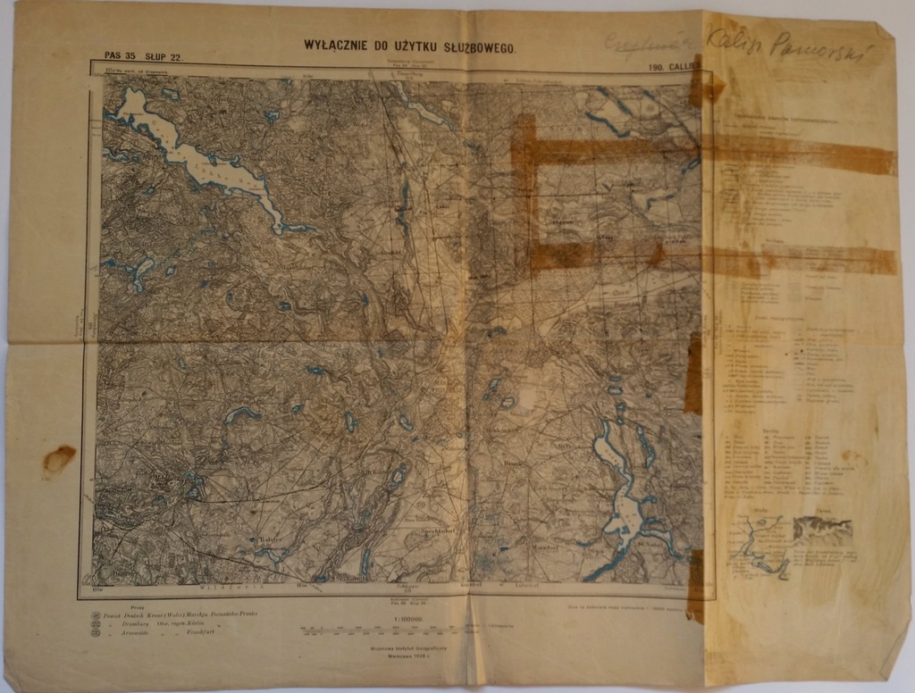 Stara mapa Callies-Kalisz Pomorski z 1928r.
