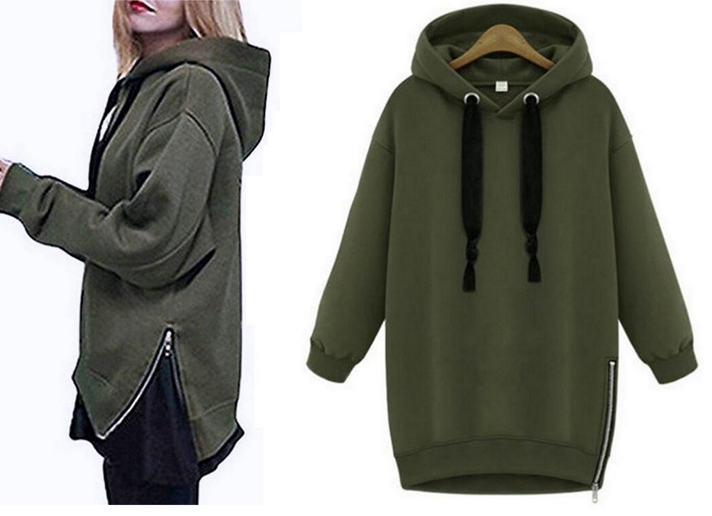 DŁUGA BLUZA DRESOWA KAPTUR ZAMKI OVERSIZE