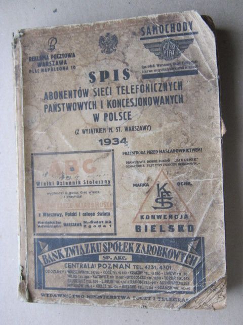 książka telefoniczna Spis abonentów sieci tel1934r