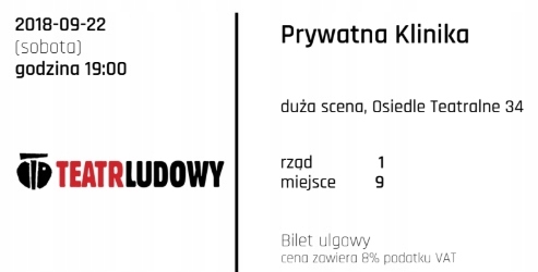 2 Bilety Prywatna klinika Teatr Ludowy w Krakowie