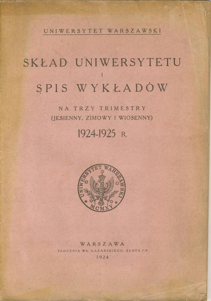 Uniwersytet Warszawski - Kadra i Wykłady, 1924-25