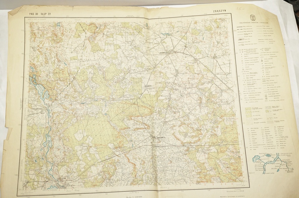 WIG 1937 stara mapa ZBĄSZYŃ PAS 39 SŁUP 22