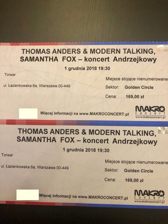 2 bilety Modern Talking 1.12 Golden Circle TANIO!!