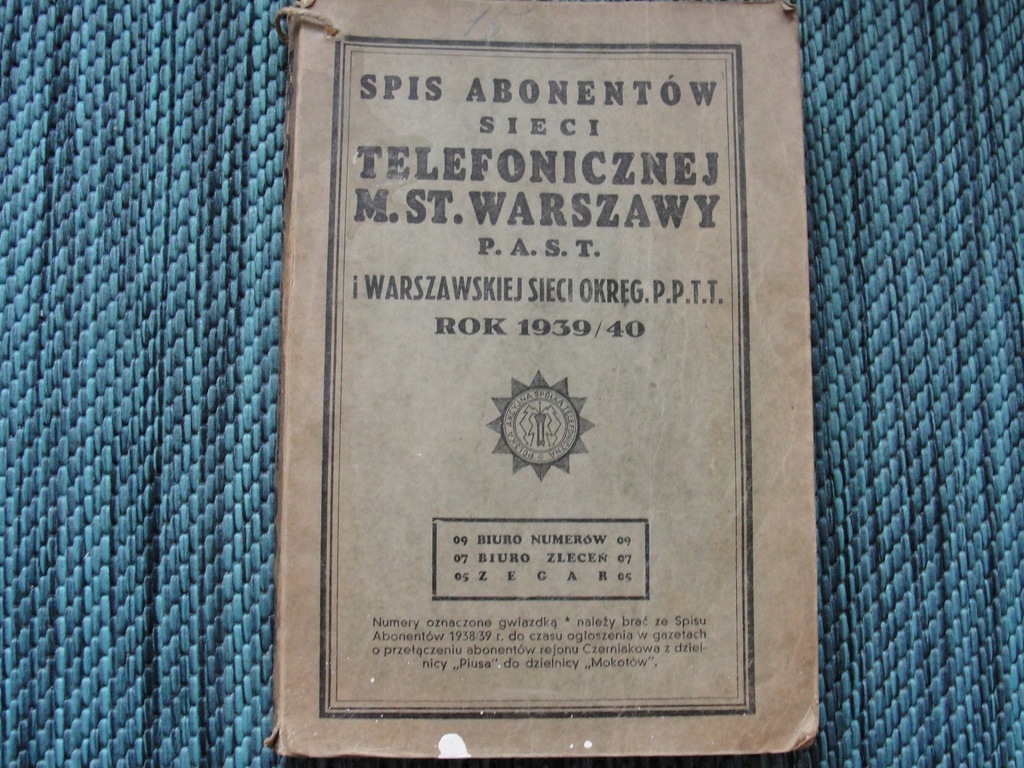 KSIĄŻKA TELEFONICZNA WARSZAWA 1939/40