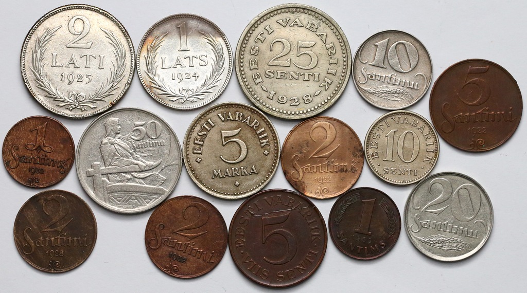 2810. Łotwa, Estonia zestaw monet (15szt)
