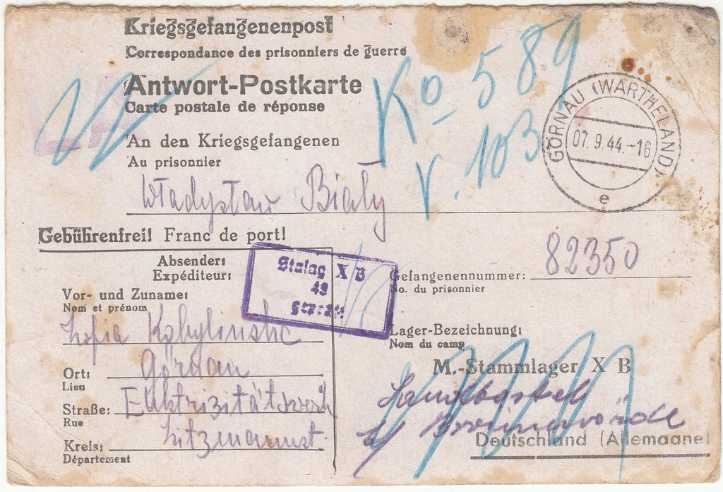 Stalag XB Sandbostel Lazaret kartka 1944 (271)