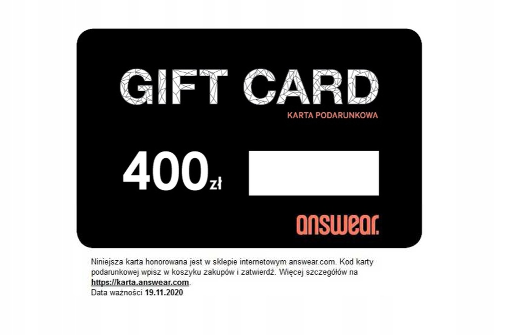 Karta podarunkowa/Gift Card do ANSWEAR.com 400 zł