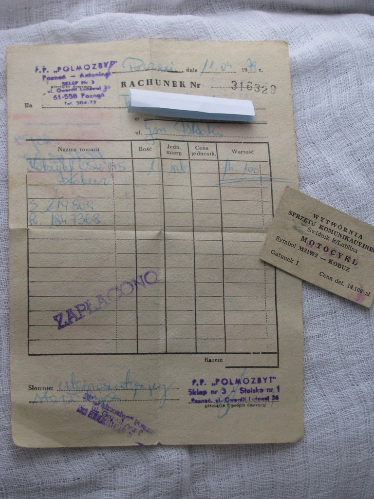 MOTOCYKL WSK 175- RACHUNEK KUPNO-14.100 zł , 1979R