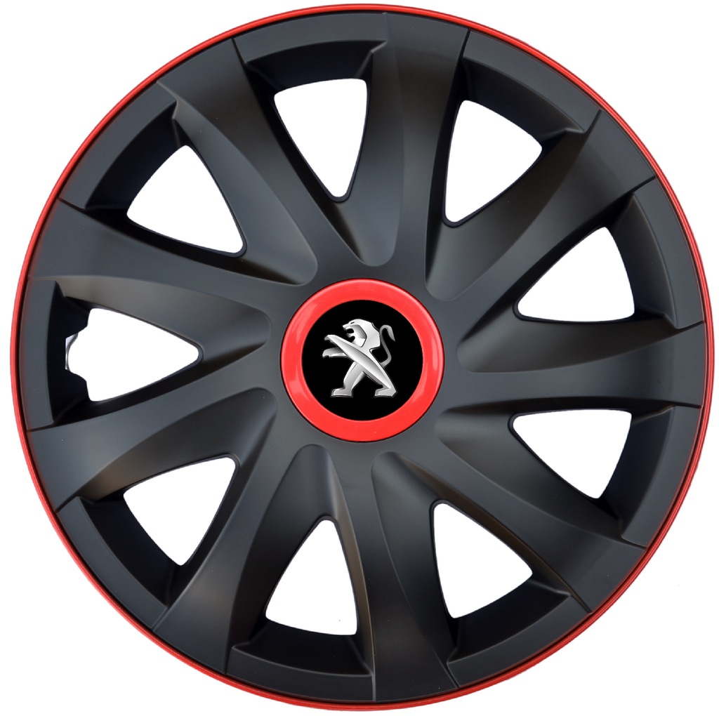 KOŁPAKI 15 PEUGEOT 4 sztuki CZARNE CZERWONE